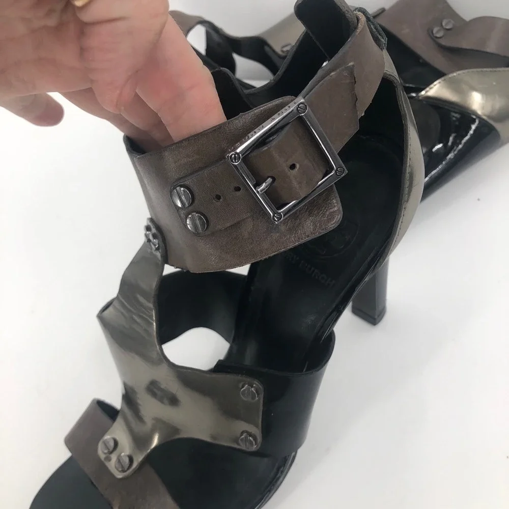 Tory Burch black and silver strap he'll size‎ 9.5M